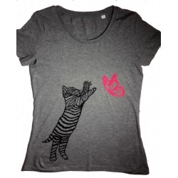 Tee-shirt femme chat papillon